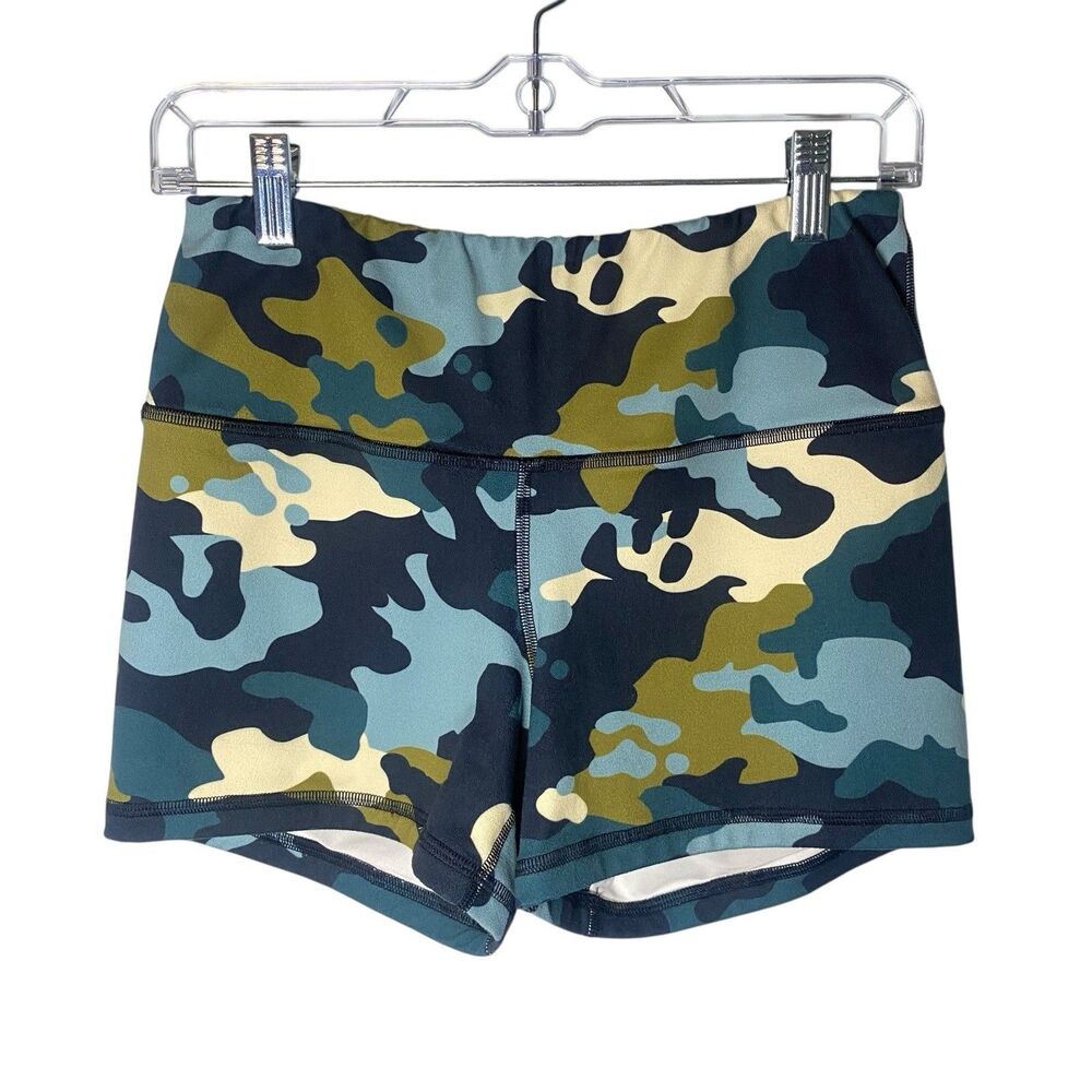 Fleo Alpine Olive Camo Shorts Biker Workout Blue Green Womens Size Medium